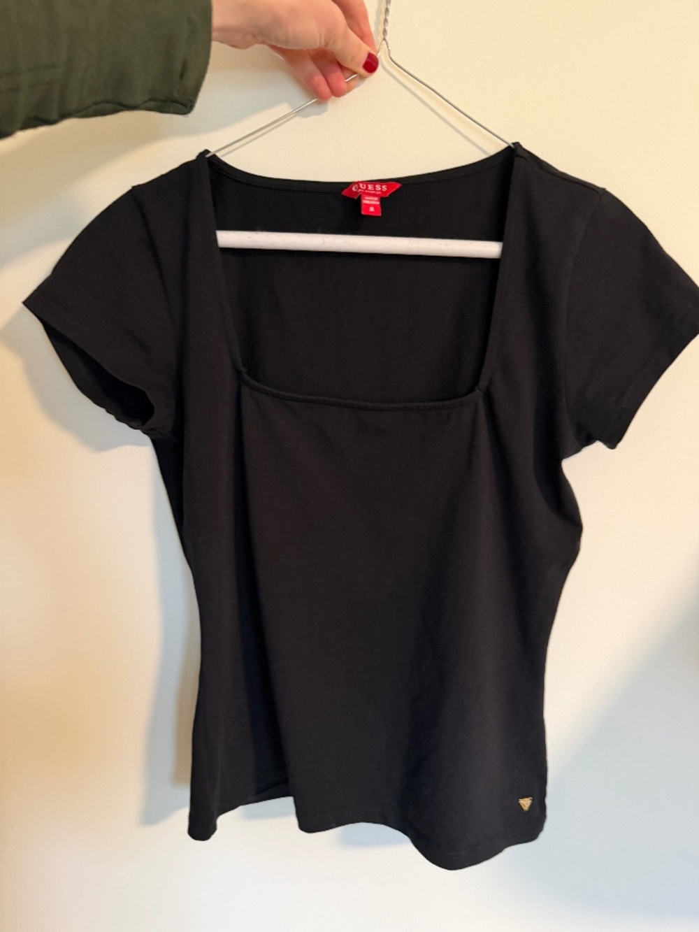 GUESS Square Neck Short Sleeve Black Top, LIKE NEW, Size Medium